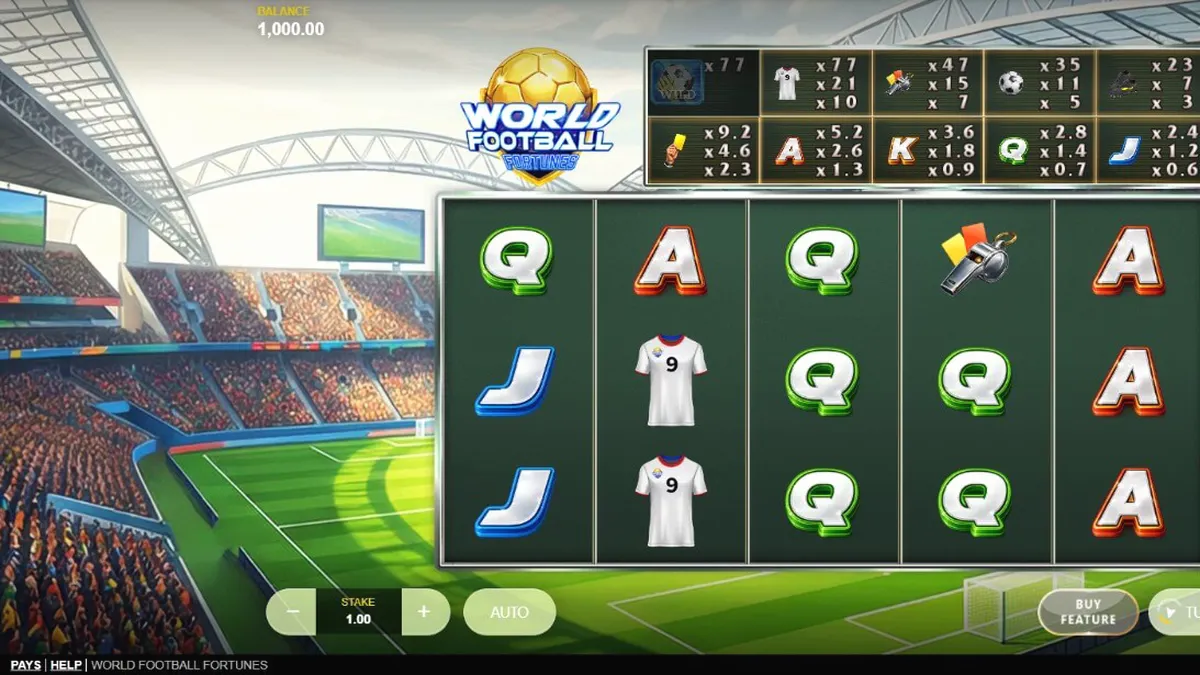 Giao diện sân vận động rực lửa trong trò chơi World Football Fortunes